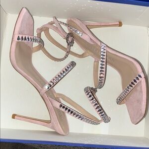Stuart Weitzman Strappy rhinestone velour heels